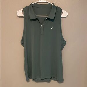 ZYIA Olive Green Sleeveless Polo Muscle Tee